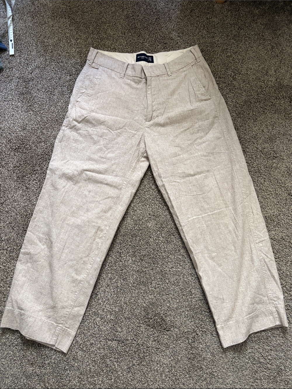 Abercrombie & Fitch Light Tan Linen-Blend Baggy Trousers